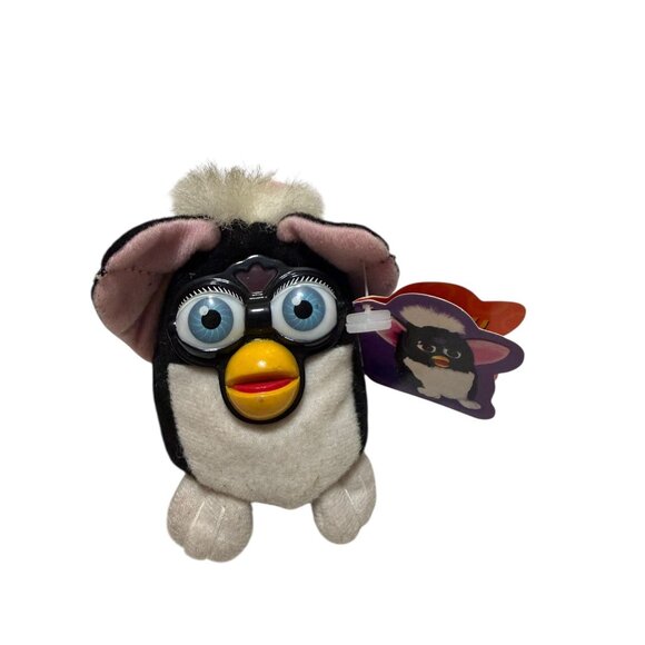 Vtg 1999 Tiger Electronic Talking Furby Mini Clip-on Keychain Black White Works - Picture 2 of 7